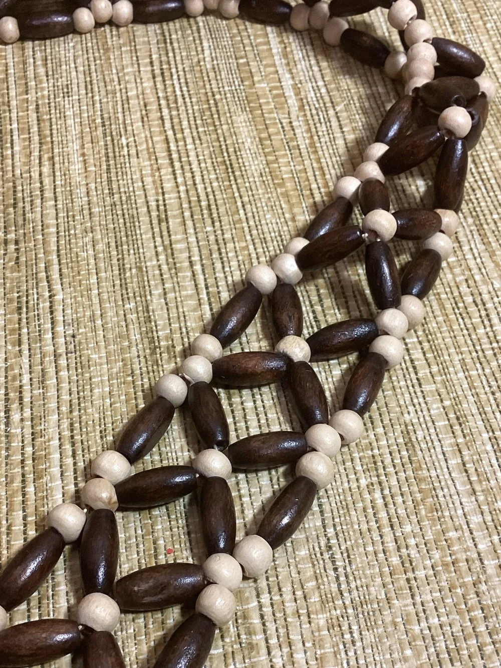 Braided Wood Bead Tie Belt - Brown & Cream